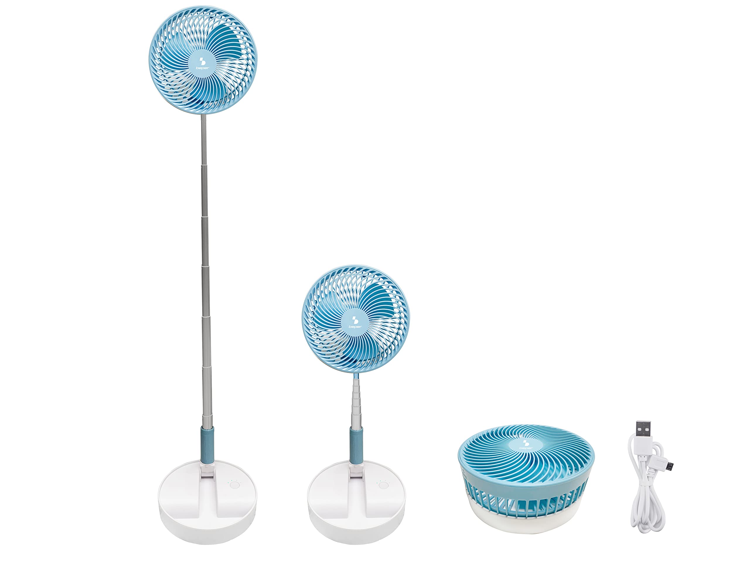 BEPER P206VEN450 Portable Fan Rechargeable Extendable - USB Fan with Adjustable Height Up to 1 m, 3 Speeds, Charging Cable Included