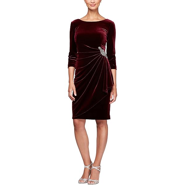 Amazon.com: Alex Evenings Women's Plus Size Short Three Quarter Sleeve  Velvet Dress, Wine, 14W : Clothing, Shoes & Jewelry