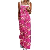 Ekouaer Womens Causal Sleeveless Jumpsuits Summer Boho Wide Leg Floral Rompers Overalls with Pockets