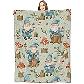 VODRM Woodland Gnome Blanket Cute Gnomes Mushroom Forest Festival Throw Blankets, for Kids & Nature Lovers,Lightweight Soft Fleece for Sofa Couch Bed Room Travel Decor 50x60in