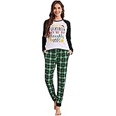 difficort Womens Christmas Pajamas Soft Long Sleeve Pj Set Round Neck Top Jogger Pants Sleepwear with Pockets