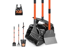 SlowTon Dog Pooper Scooper - 37.4" Long Handle Adjustable Metal Swivel Bin & Rake & Spade Kit with 20 Waste Bags, Portable Pooper Scooper for Gravel Lawn Grass, Suit for Small Medium Large Dog