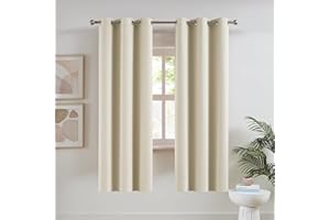 DUALIFE Cream Beige Room Darkening Curtains 42 x 63 Inch Length for Bedroom Thermal Insulated Grommet Curtains Buttercream, 1 Pair