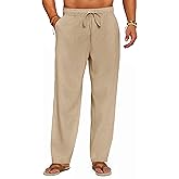 Runcati Mens Casual Linen Pants Elastic Waist Drawstring Summer Beach Pants Lightweight Loose Fit Yoga Trousers