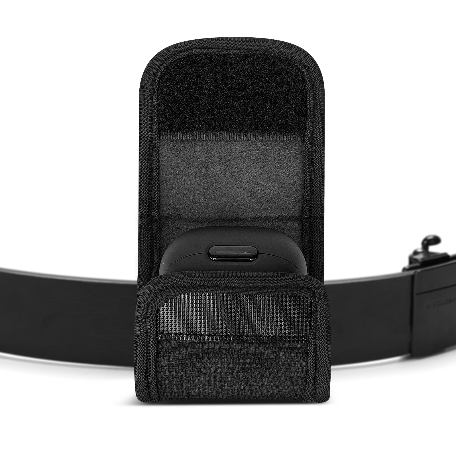 Geekria Earbuds Pouch with Belt Loop Compatible with Soundcore Liberty 4 NC, Aero Fit 2, P40i, P30i, Protective Case Cover with Clip Holder for Bag Strap (Black)