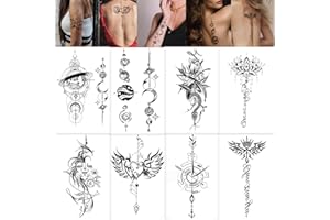8PCS Black Cosmic Starry Snake Rose Lotus Totem Party Realistic Temporary Tattoos Holiday Gift Hand Back Arm Shoulder Clavicl