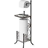 Simple Houseware English Style Bathroom Toilet Tissue Roll Holder Stand with Shelf, Bronze