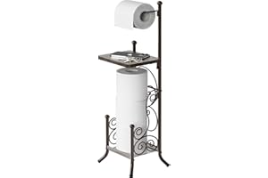 Simple Houseware English Style Bathroom Toilet Tissue Roll Holder Stand with Shelf, Bronze
