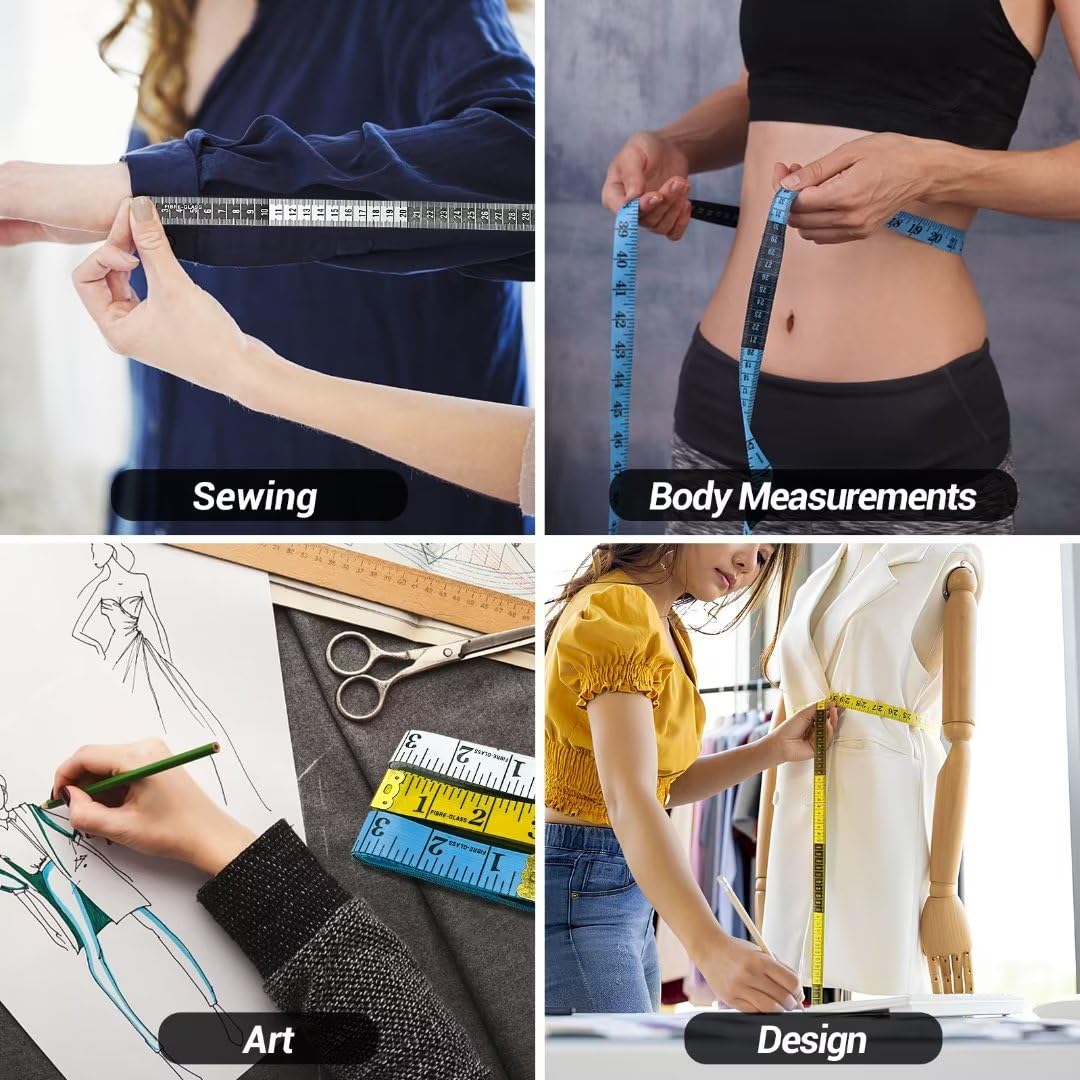 oditton Soft Measuring Tape, 150cm/60 inch Flexible Tape Measure, Double Scale Fabric Tape Measure, for Body Weight Loss Sewing Tailor Craft Ruler(Blue,White,Yellow)