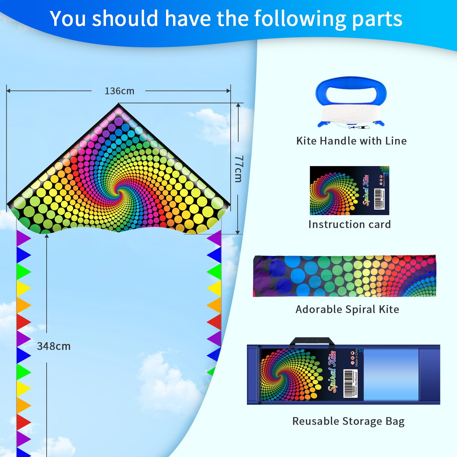 Xida Kites for Kids Ages 4-8, Large Kite for Adults, Easy to Fly Beach Kites with Handle and String,Perfect for Beginners,Beach,and Outdoor Flying Fun