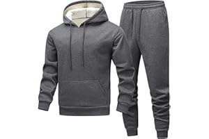 Fleece Tracksuit for Men Sherpa Lined Warm Cozy Sweatsuit Solid Long Sleeve Hooded Winter Set Soft Thicken 2 Piece Outfits