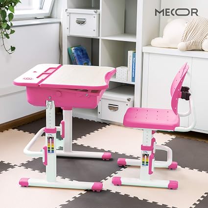 Mecor Bureau Rose Pour Enfants Bureau Enfant Table D Etude Pour L Etudiant A Hauteur Reglable Chaise Ergonomique Amazon Fr Cuisine Maison