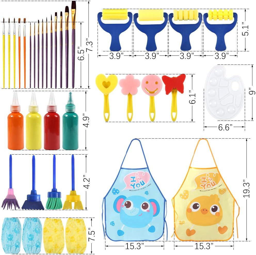 BigOtters Washable Finger Paint Set, Early Learning Kids Paint Set with Assorted Sponge Paint Brushes Smock Palette for Kids Home Activity School Prizes Art Party , 34PCS Set: Home Improvement