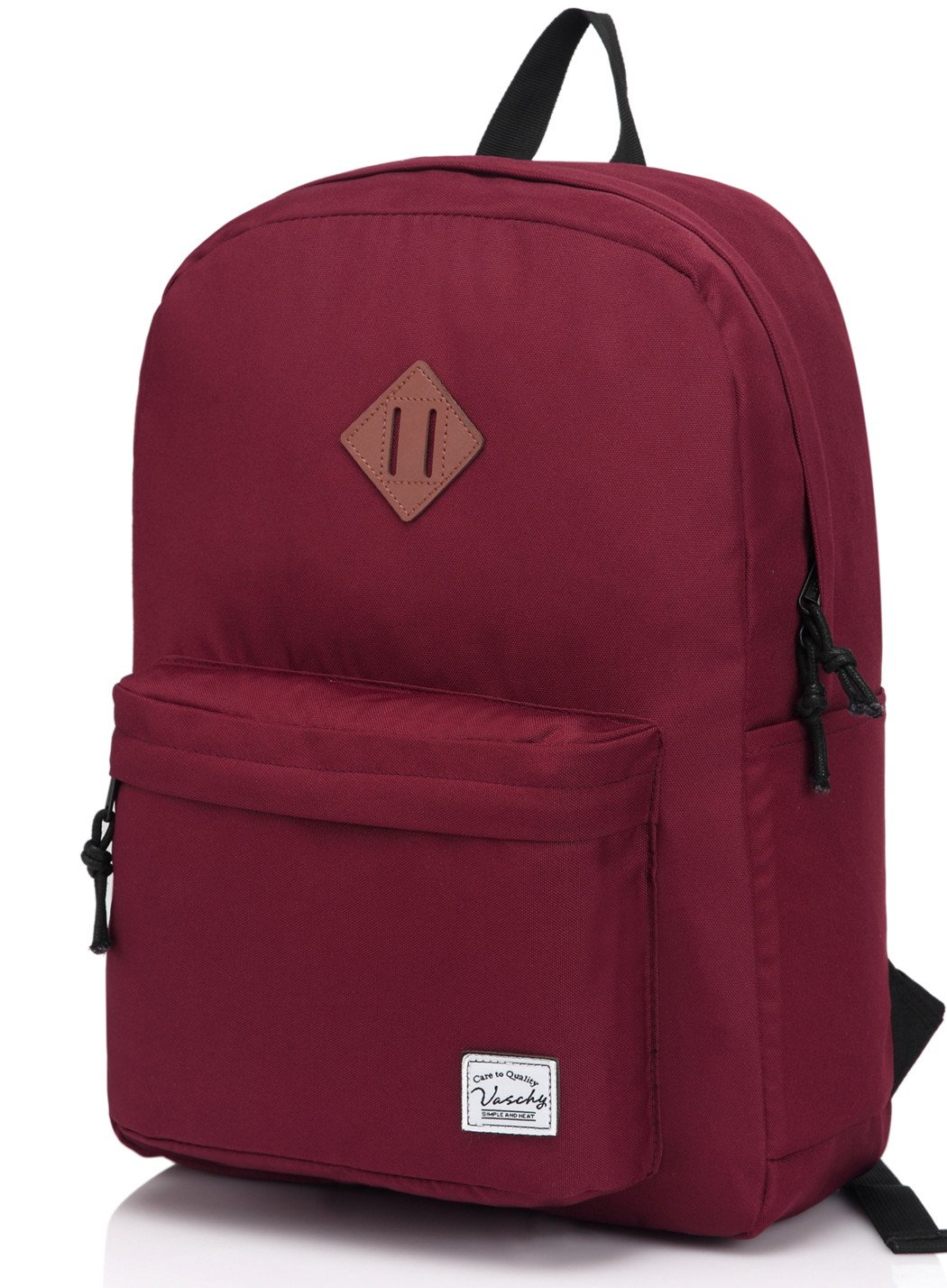 VASCHY Backpack Women, Lightweight School Bag 20 Liters Basic School Backpack Casual Daypack Water Resistant Foldable Rucksack for Travel, Sports, Hiking with Two Bottle Pockets, Burgundy