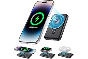 kurdene Wireless Portable Charger, 3 in 1 Magnetic Power Bank Compatible with iWatch Charger,5000mAh Mag-Safe Battery Pack,Compatible with iPhone 15/14/13/12 Series, Apple Watch Series, Airpods-Black