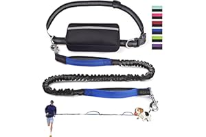 GREGCE Hands Free Dog Waist Leash Durable Bungee with Dual Padded Handles Reflective Strips and Zipper Pouch for Walking, Running, and Jogging with Medium Dogs (Dark Blue)