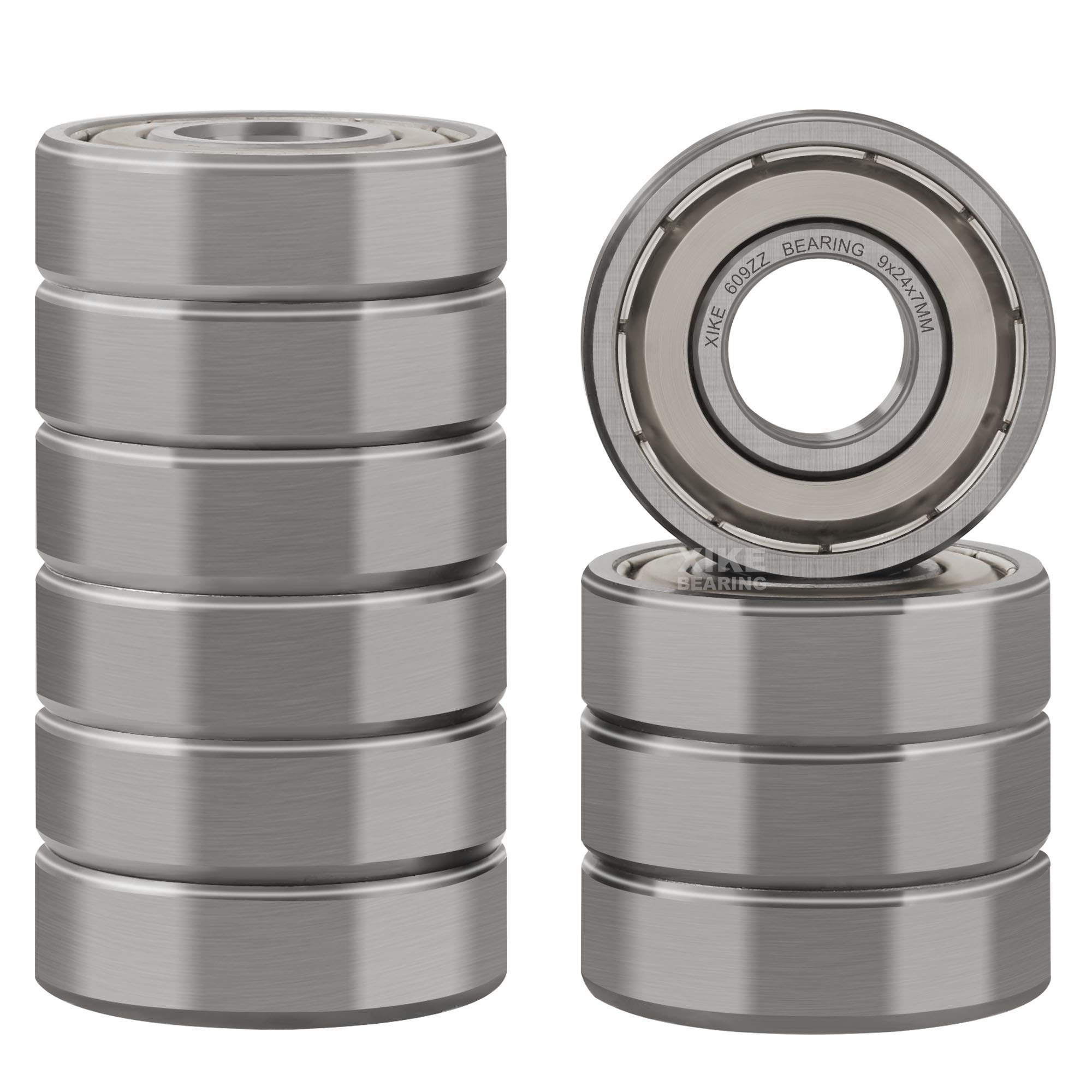 XIKE 10 pcs 609ZZ Ball Bearings 9x24x7mm Chrome Steel and Double Metal Seal, 609-2Z Miniature Deep Groove Ball Bearing.
