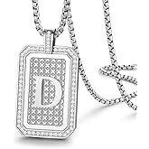 Zillaly Initial Pendant Necklace Men Women Uppercase Silver Letter Diamond A-Z Stainless Steel Box 22 Inch