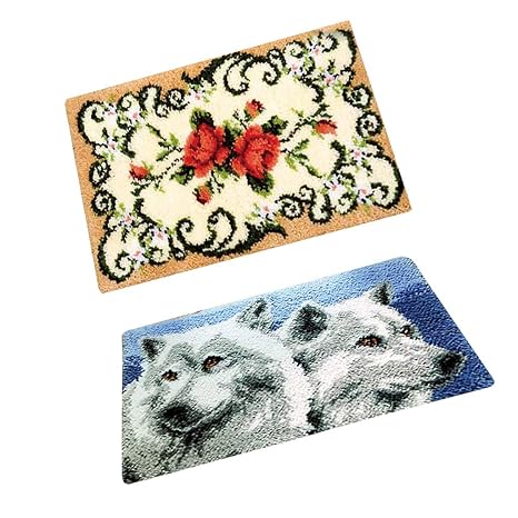 B Baosity 2 Stuck Knupfteppich Wolf Und Blume Fur Kinder Und