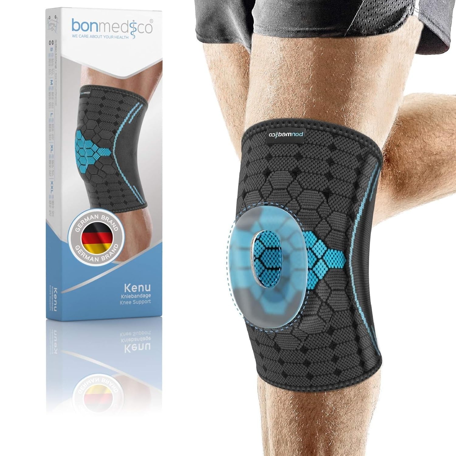 bonmedico Knee Support Sleeve – Compression Knee Brace for Men & Women – Breathable & Flexible Fit for Running, Sports & Daily Use – Supports Left/Right Knee, Grey, XXL
