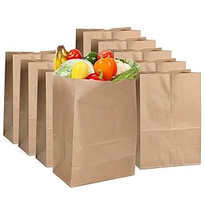 Kraft Brown Paper Bags [100 Pack] - Brown Paper Grocery Bag Bulk - Large Brown Paper Bags, Durable, Great for Grocery Shopping, Delivery or take Out Orders.12