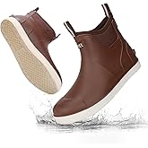 RIUETAR Men's Deck Boots Waterproof Fishing Rain Boots, Anti-Slip Rubber Boots Ankle Booties, High-Performance Footwear Chelsea Boots for Gardening Boating Camping Sailing