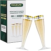 FOCUSLINE 50 Pack Plastic Champagne Flutes, 4.5 Oz Gold Rim Disposable Champagne Glasses for Wine, Cocktails, Mimosas, Disposable Clear Toasting Glasses, Perfect for Parties and Any Celebrations