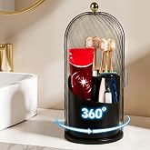 Banafich 3 Slots Rotating Toothbrush Holders with Lid for Bathroom | Coverd Tooth Brush Holders for Countertop, Concealed Makeup Brush Holder, Toothpaste Holder-Black