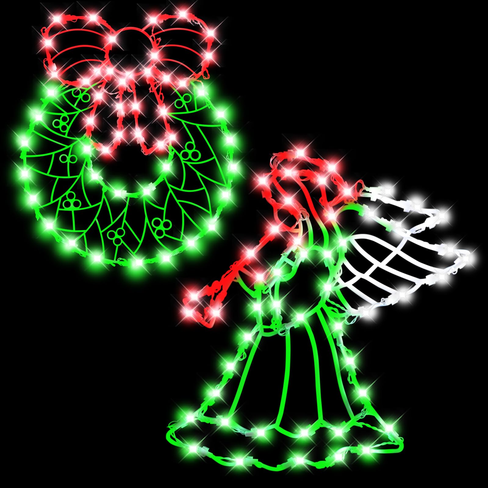 Photo 1 of 16" Christmas Window Silhouette LED Lights Decorations with Battery Powered, Pack of 2 Sign Lighted Wreath and angel Christmas Window Lights for Indoor Wall Door Glass Decor, window hanging lights