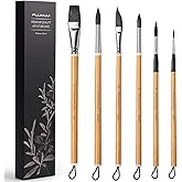 Watercolor Brush Set, Fuumuui 6Pcs Professional Mixed Squirrel Hair Bamboo Paint Brushes with Dagger Flat Round Detail for Watercolor, Acrylic, Gouache Painting