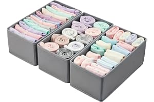 DOUUGGEE Dresser Drawer Organizer 3-Pack Gray - Small Storage Bins for Socks & Underwear, Foldable Fabric Dividers for Closet