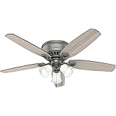 Hunter Fan Company, 51113, 52 inch Builder Matte Silver Low Profile Ceiling Fan with LED Light Kit and Pull Chain