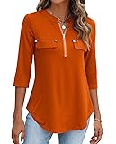 Halife 3/4 Length Sleeve Womens Tops Casual Flowy V