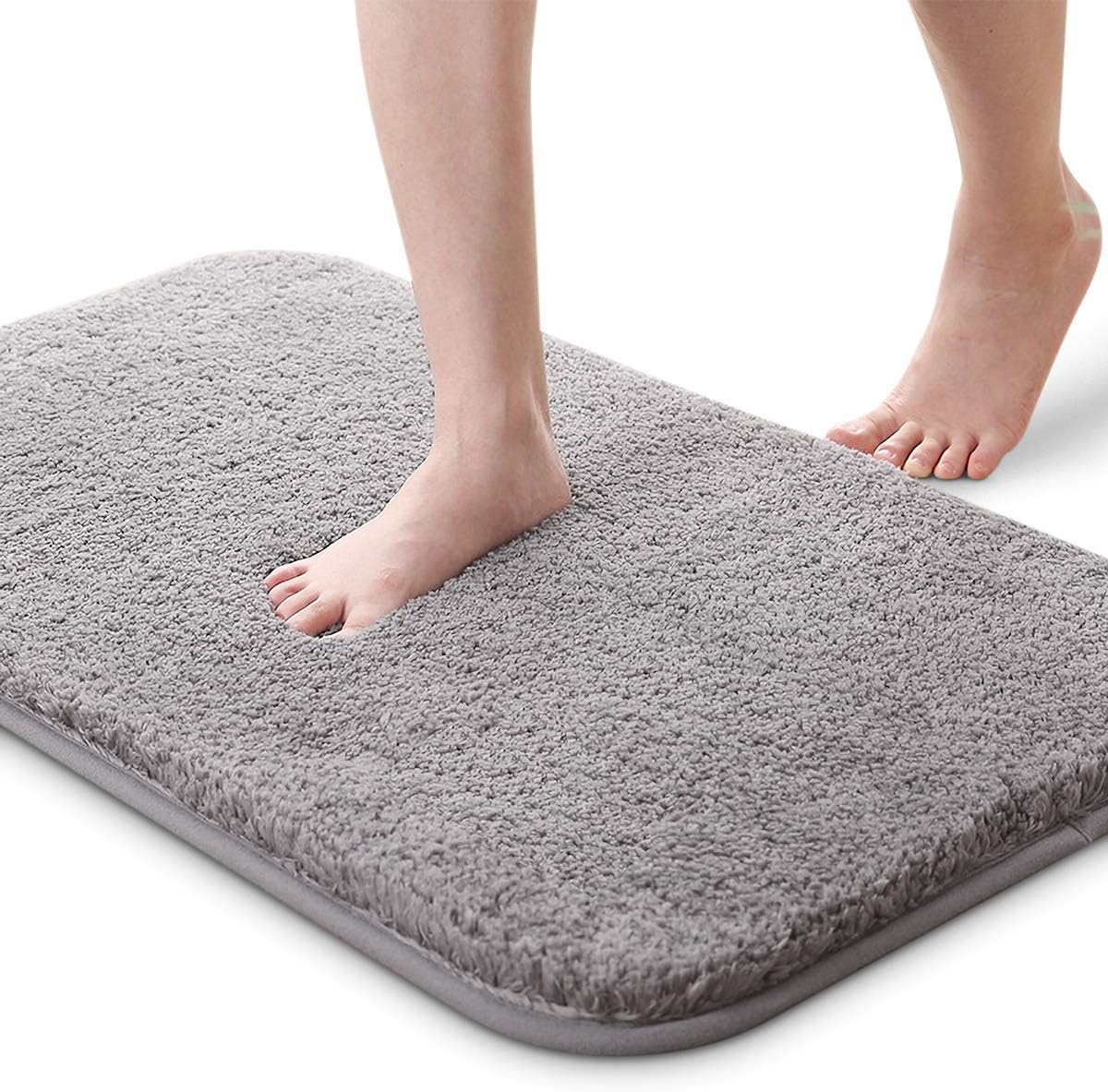 RenFox Soft Bath Mats Non Slip Water Absorbent Bath Mat Grey Microfiber