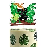 Dinosaur 3rd Rex Happy Birthday Cake Topper Glitter T-Rex Third Cake Pick Baby Shower 3rd Birthday Dinosaur Theme Party Cake Decorations Supplies Green