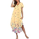 Ekouaer Long Nightgowns for Women Button Night Gowns Short Sleeve Sleepwear Full Length Sleep Shirts With Pockets S-2XL