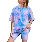 Arshiner Girls Clothes Summer 2 Piece Outfits Drop Shoulder T-Shirts and Biker Shorts Kids Fashion Clothing Sets