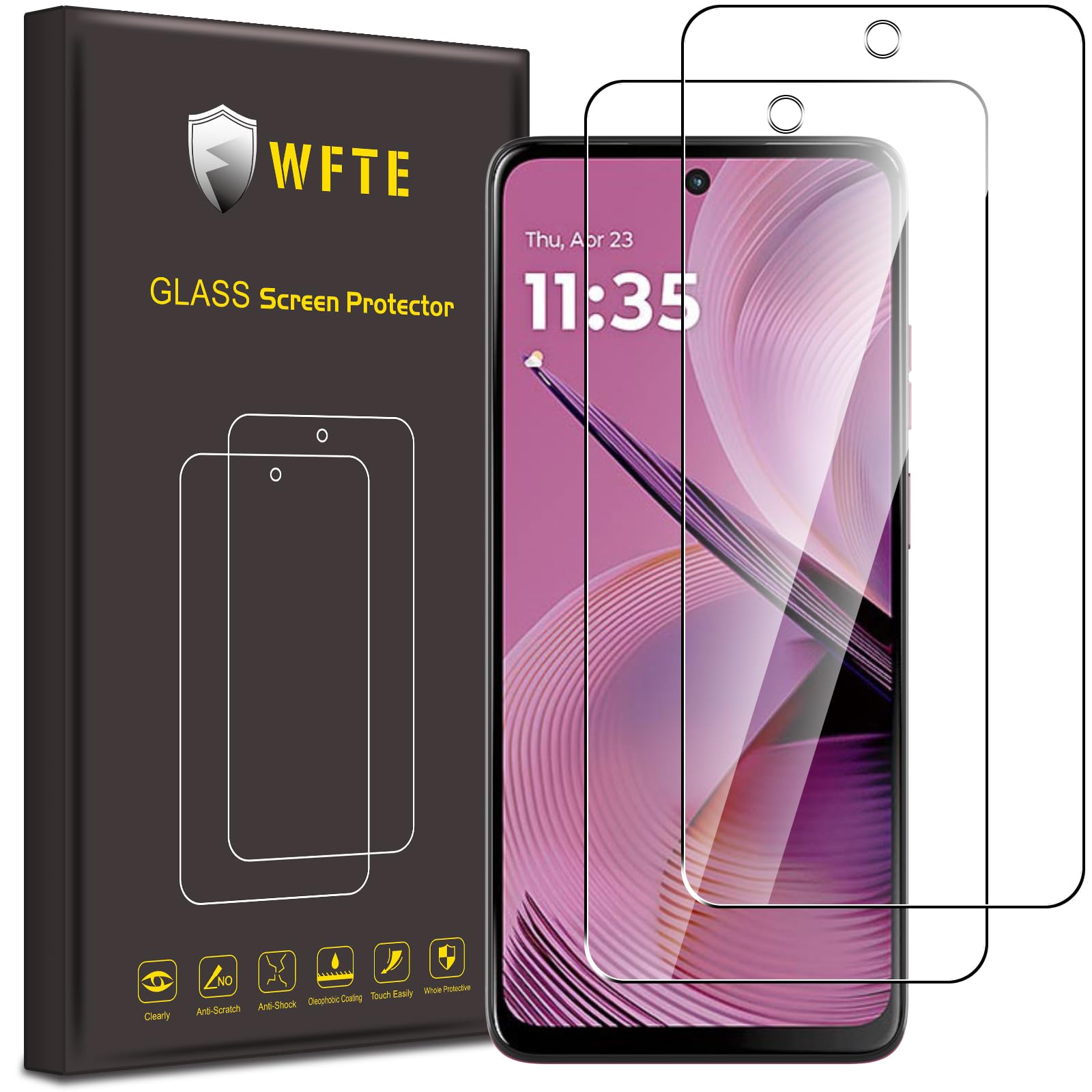 WFTE [2-Pack Screen Protector for Motorola Moto G55 5G,Anti-Scratch,High Transparency,Anti-fingerprint,Bubble-Free,Dust-Free Premium Tempered Glass Screen Protector For Motorola G55