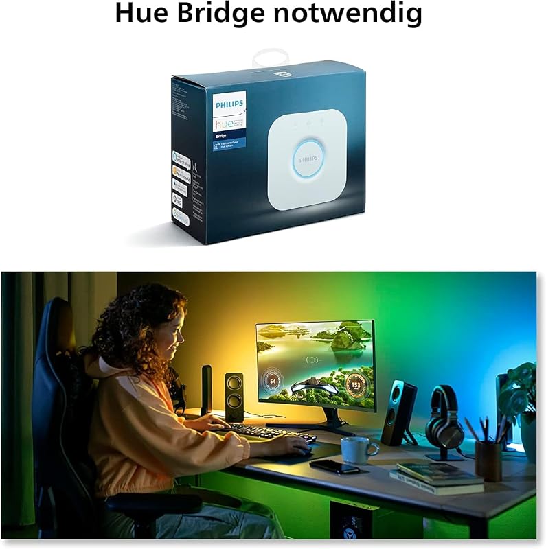 White & Color Ambiance Play Gradient, PC Lightstrip für 24-27 Zoll, dimmbar, 16 Mio. Farben, steuerbar via App, kompatibel mit Amazon Alexa (Echo, Echo Dot)