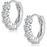 Moissanite Hoop Earring, 925 Sterling Silver 1.4ct D Color Moissanite Earrings, 18K White Gold Plated Huggie Hoop Earrings for Women