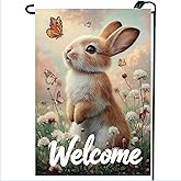 Spring Garden Flags for Outside 12x18 Double Sided, Small Burlap Welcome Spring Bunny Floral Butterfly Garden Flag Easter Holiday Outdoor Yard Decorations