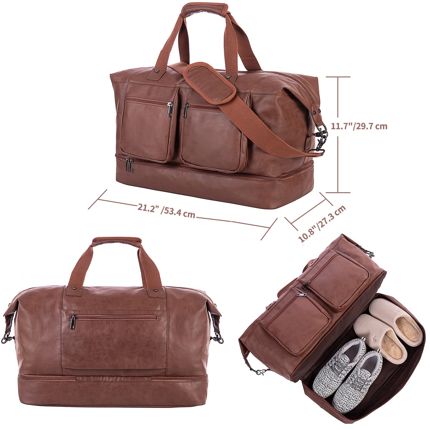 seyfocnia Travel Duffle Bag, Leather Overnight Bag for Mens Women Carry on Bag Weekender Bags Travel Tote Bags Large Duffle Bag