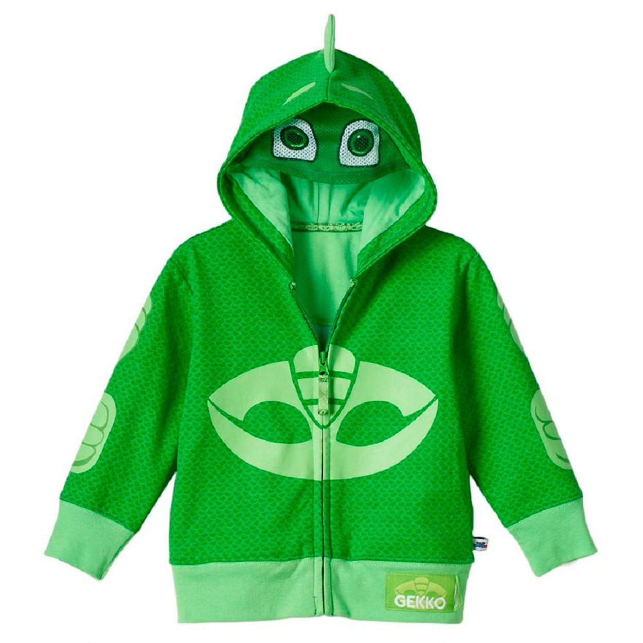 PJ Masks Boys' Toddler Gekko and Catboy Hoodie, Green Long Sleeve