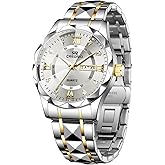 Credrio Watch for Men Stainless Steel Waterproof Diamond Business Dress Analog Quartz Luminous Date Two Tone Luxury Casual Wrist Watch