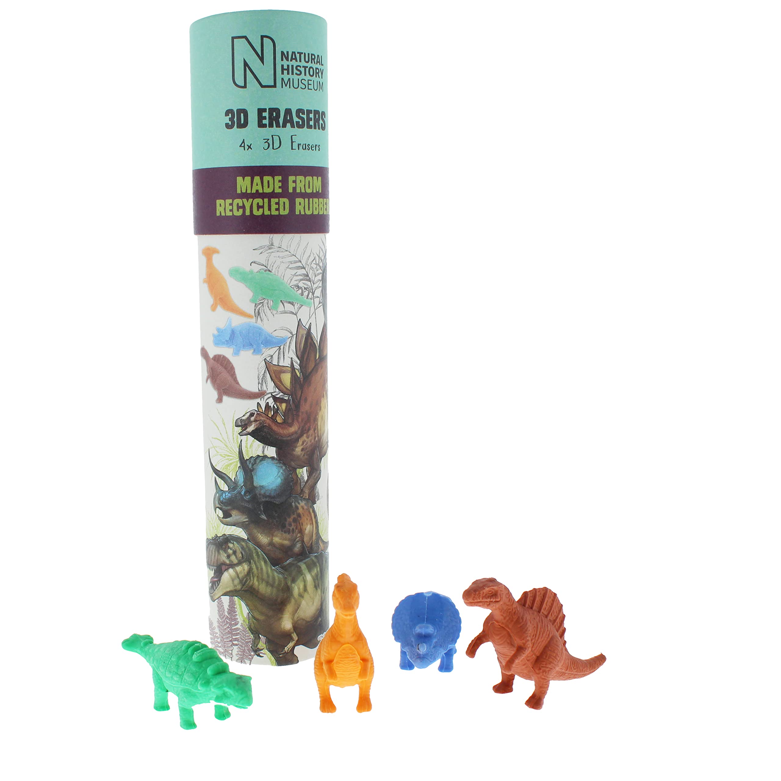 Natural History Museum Dinosaur Erasers Set | Tube of Dinosaurs | Dinosaur Gifts & Stationery | Set of 3D Erasers