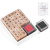 CraftyManor 39 PCS Small Letter Stamps and Ink Pad for Crafting, Clay Alphabet Wooden Rubber Stamp Kit, DIY Craft Scrapbook Supplies for Card Making (Small-41PCS)