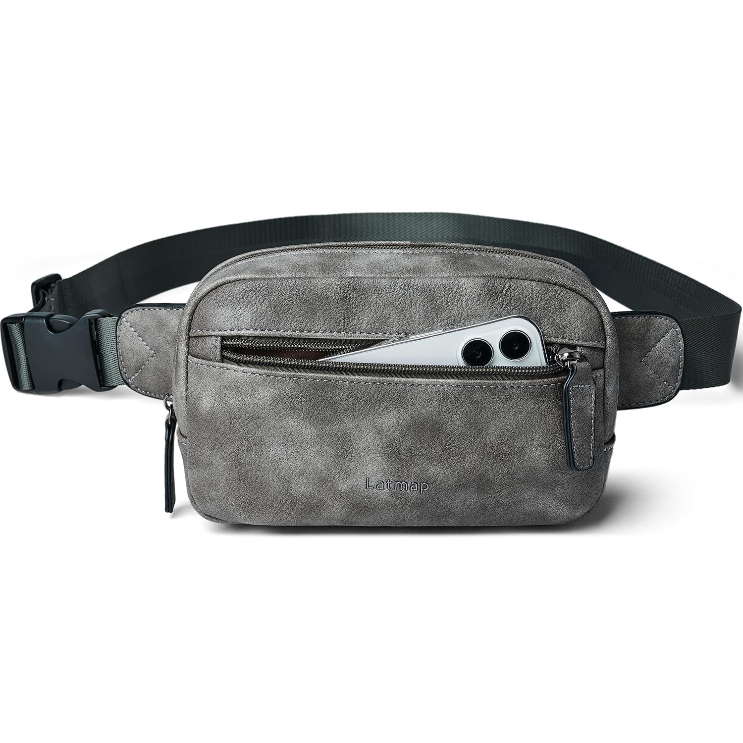 LATMAP 2L Bumbag Fanny Packs for Women Man Belt Bag Small Fashion Crossbody Bag Waist Pack Faux Leather Waterproof Chest Bag Trendy Trendy (Grey)