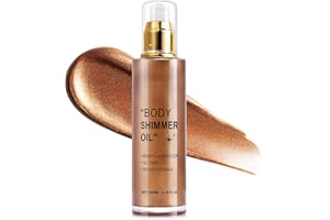 HBIKCLYC Body Shimmer Oil, Highlighter Makeup Smooth Glitter Glow Liquid Foundation for Face & Body,Moisturizing Glitter Highlighter Summer Taning Oil Makeup (#03 Bronze Gold)