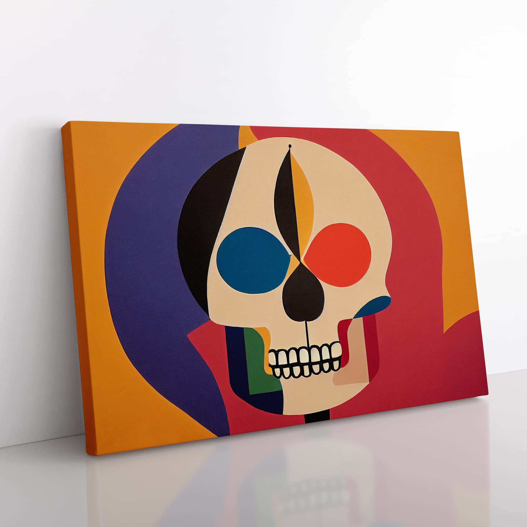 Colourful Abstract Skull Canvas Wall Art Print Ready to Hang, Framed Picture for Living Room Bedroom Home Office Décor, 50x35 cm (20x14 Inch)