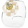 MACKENZIE-CHILDS Cookie Jar with Enamel Lid, Large Glass Treat Jar or Kitchen Jar, 1-Gallon Capacity, Brown-and-White Mocha Check